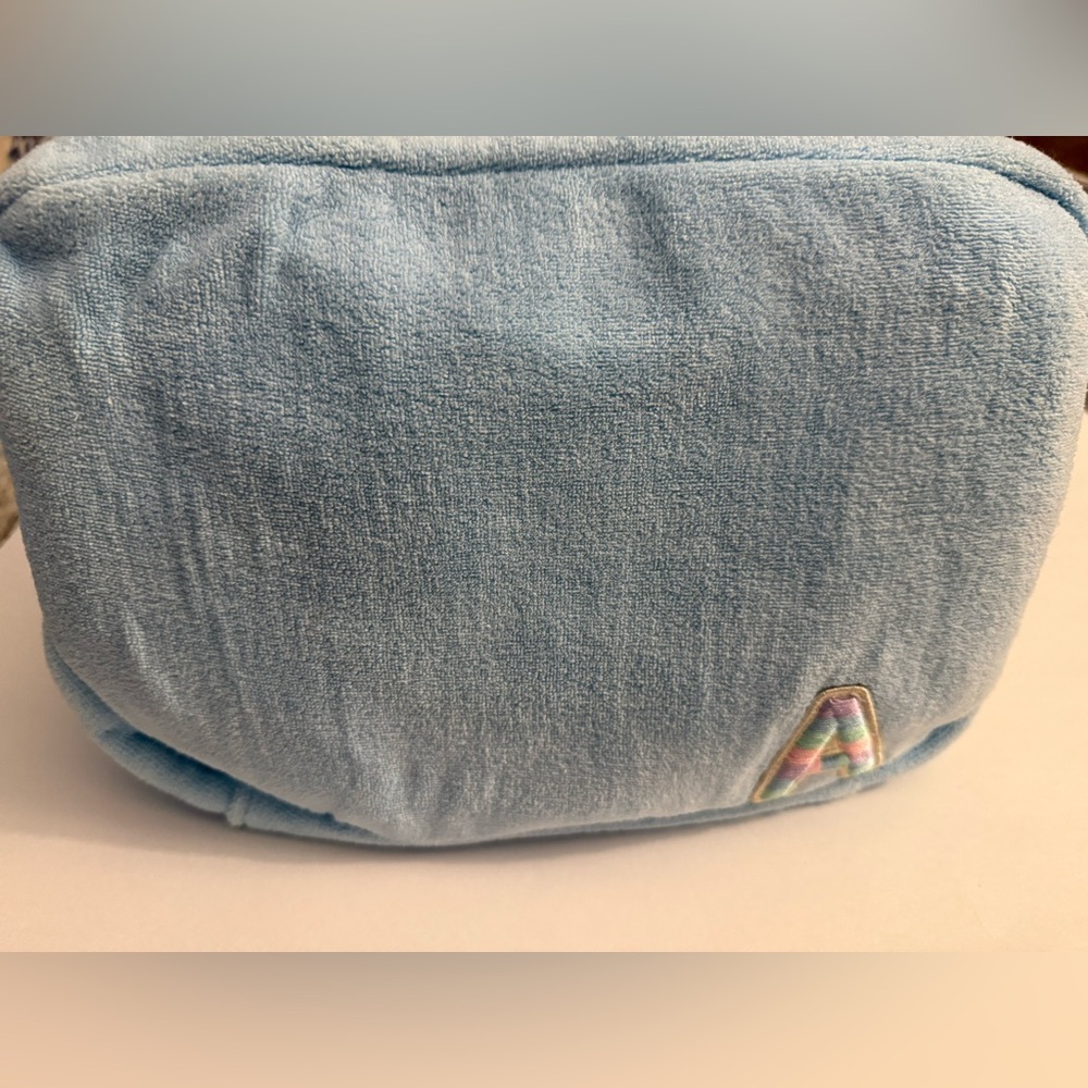 Baby Blue Stoney Clover Lane Terry Cloth Large Pouch with Rainbow Letter Patch